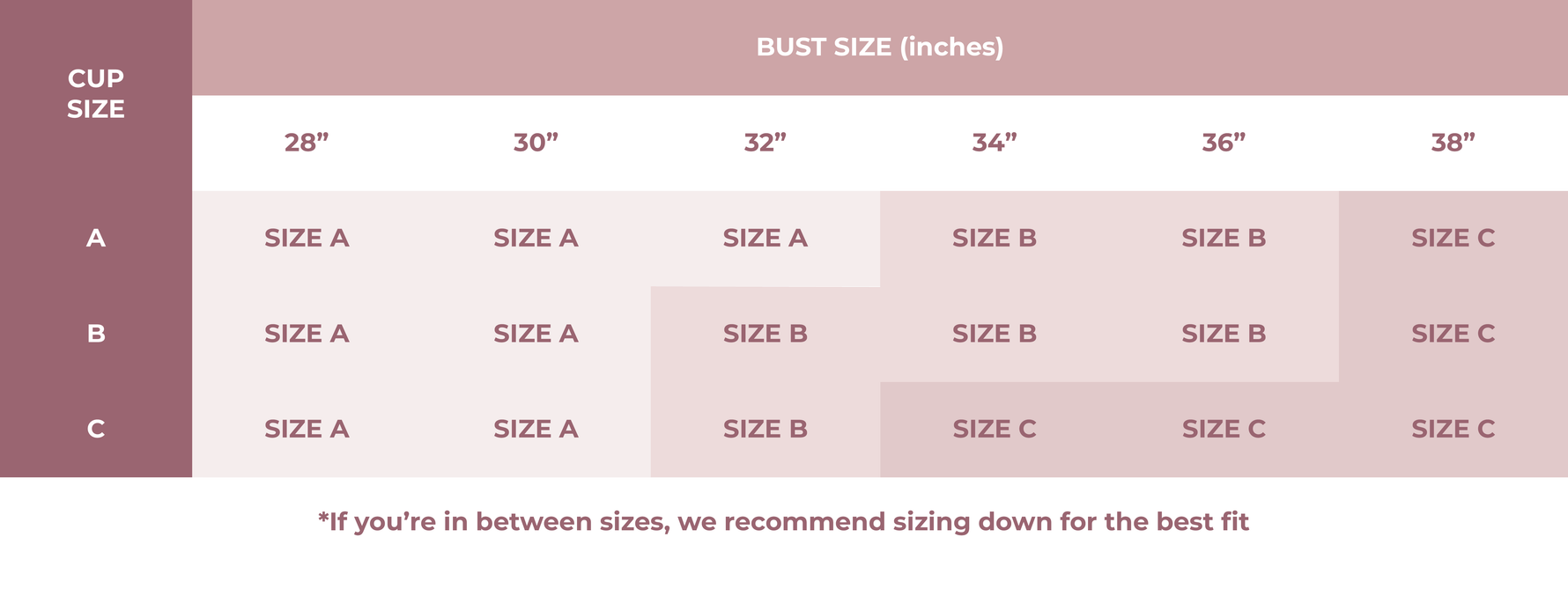 Nippetals BareEase size chart, offering detailed sizing information to help find the perfect fit for the adhesive strapless bra