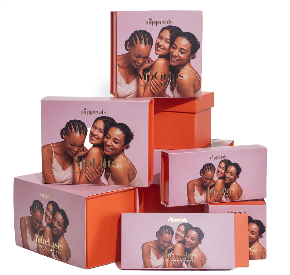 Stack of Nippetals solution packaging boxes, showcasing sleek design and premium branding