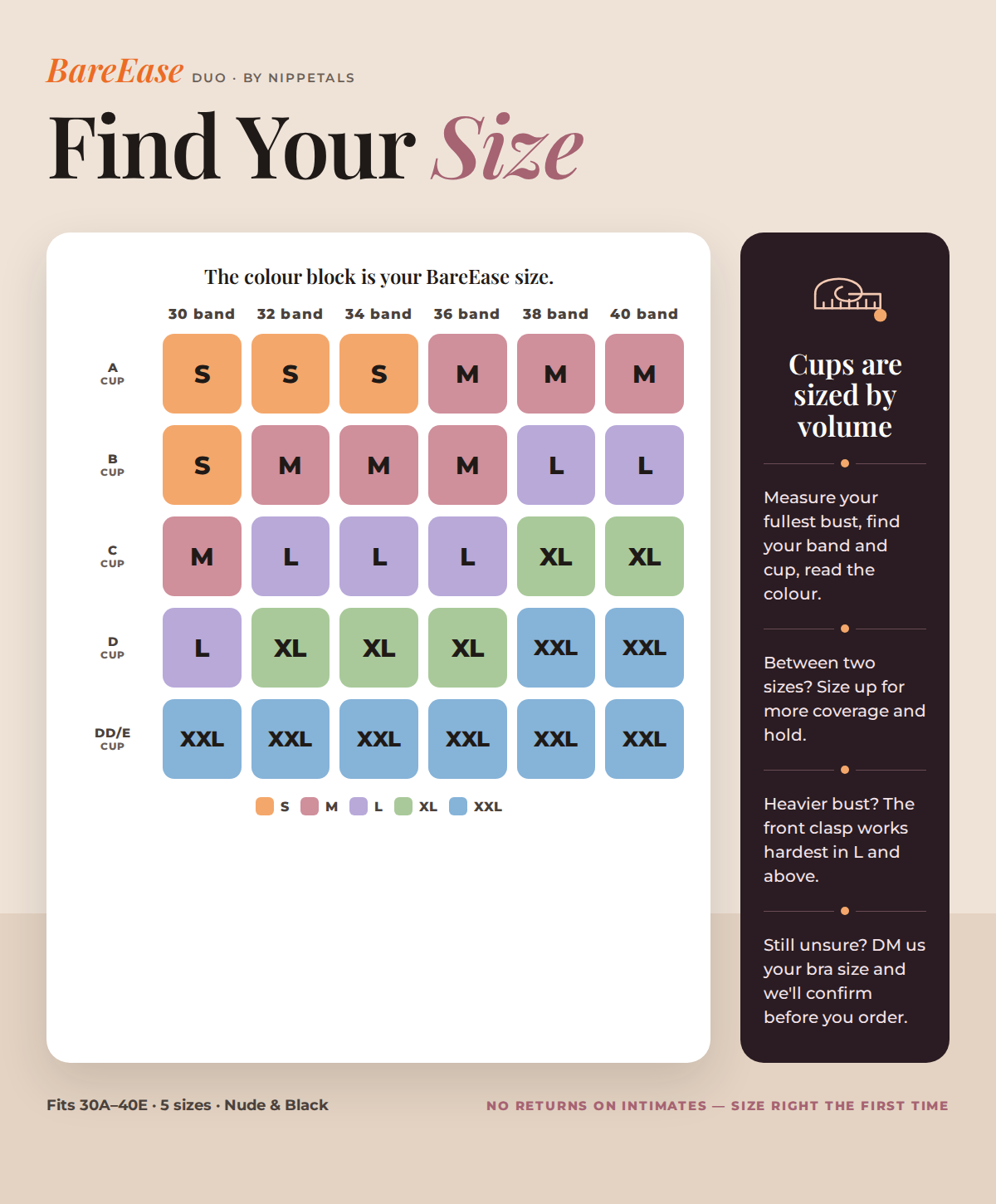 Bareease Sizechart