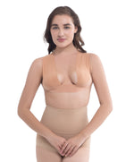 Model wearing Nippetals instant breast lift tape, providing seamless lift and support, ideal for a natural look